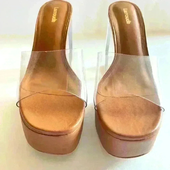 NEW! Larroudé Dolly Lucite Vinyl Platform Mules - Picture 9 of 9